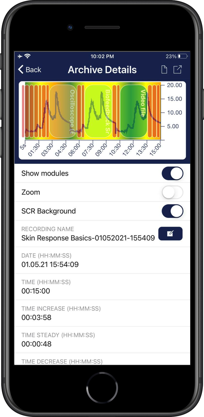 ajustes para biofeedback en iPhone