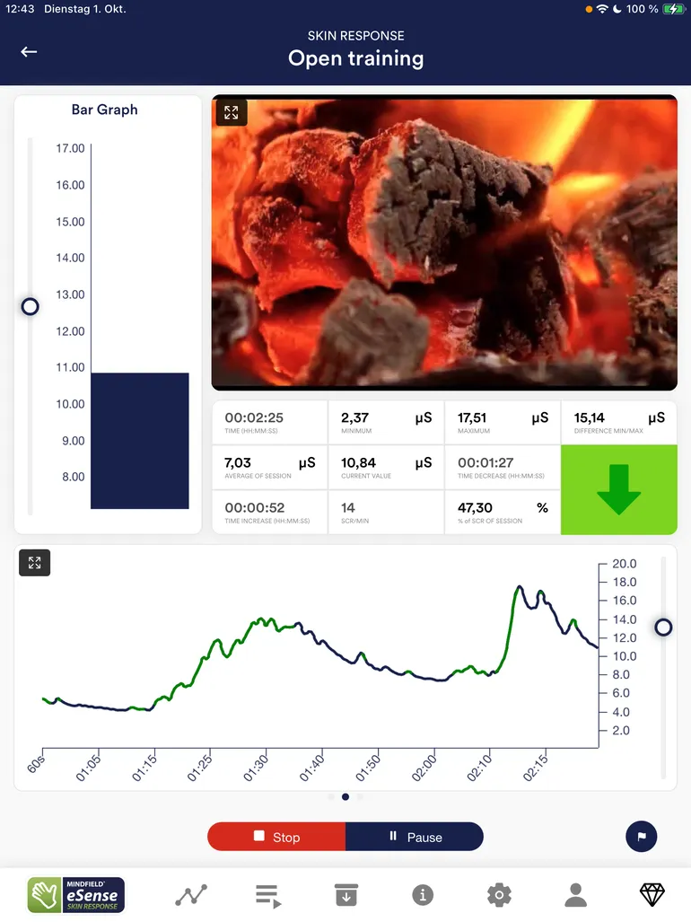 eSense Skin Response App on Android Tablet
