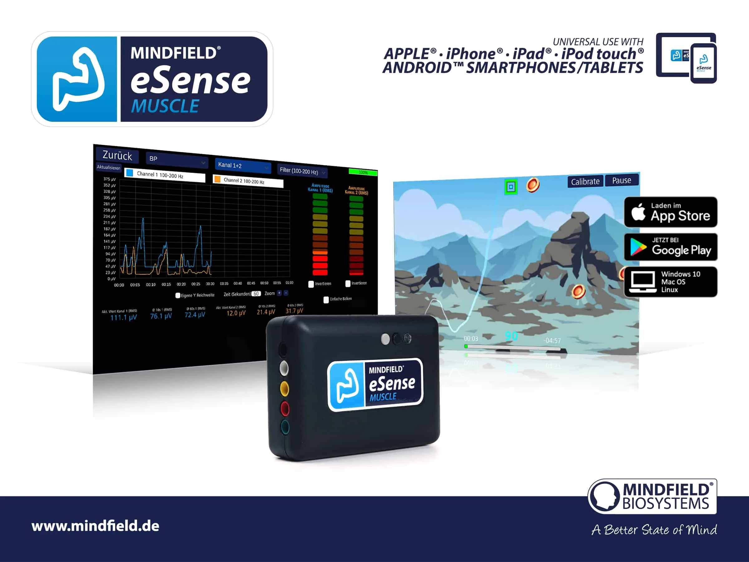 eSense Muscle Web App auf klinischem Arbeitsplatz