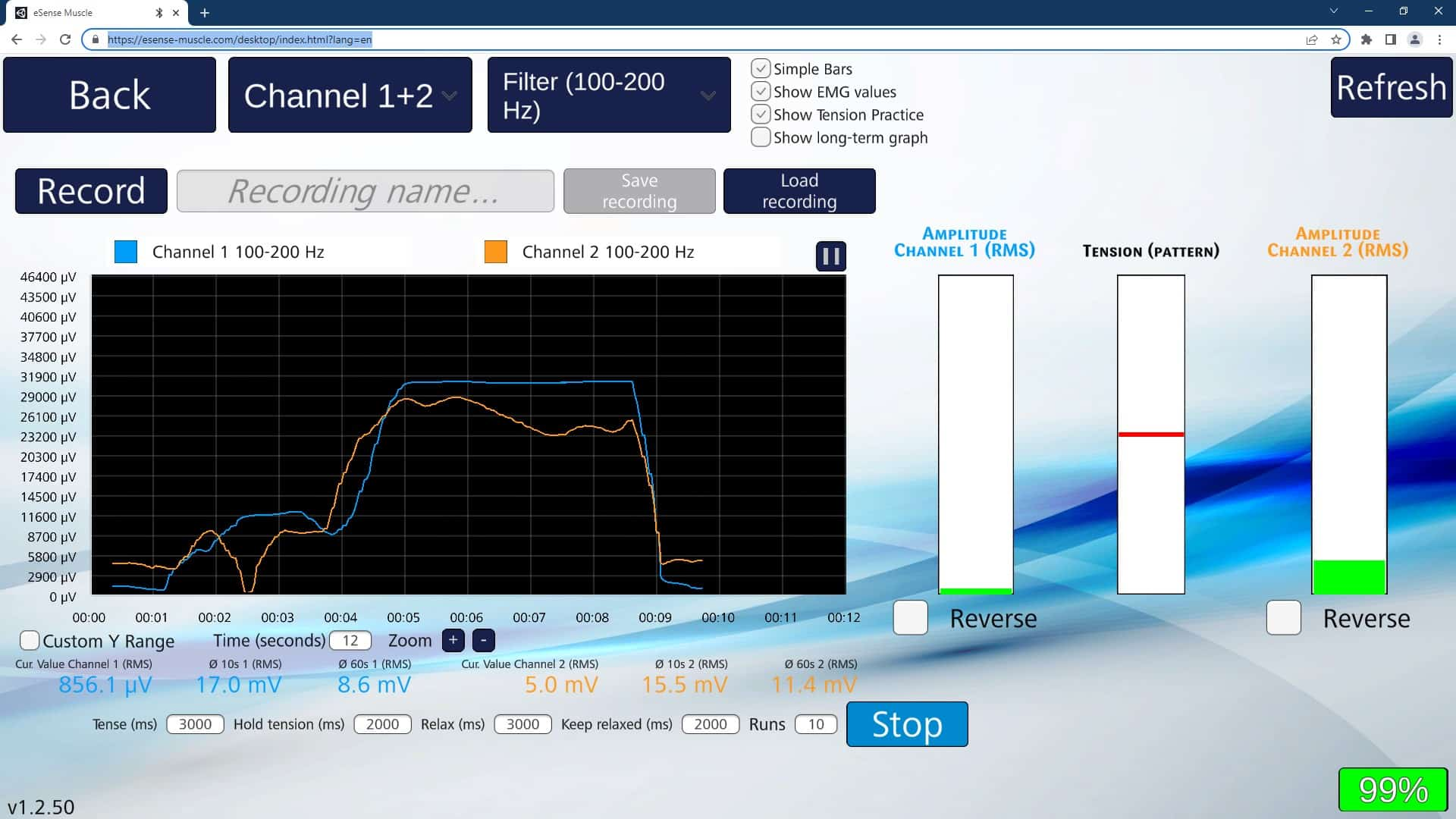 eSense Muscle Web App – Edzés irányítópult