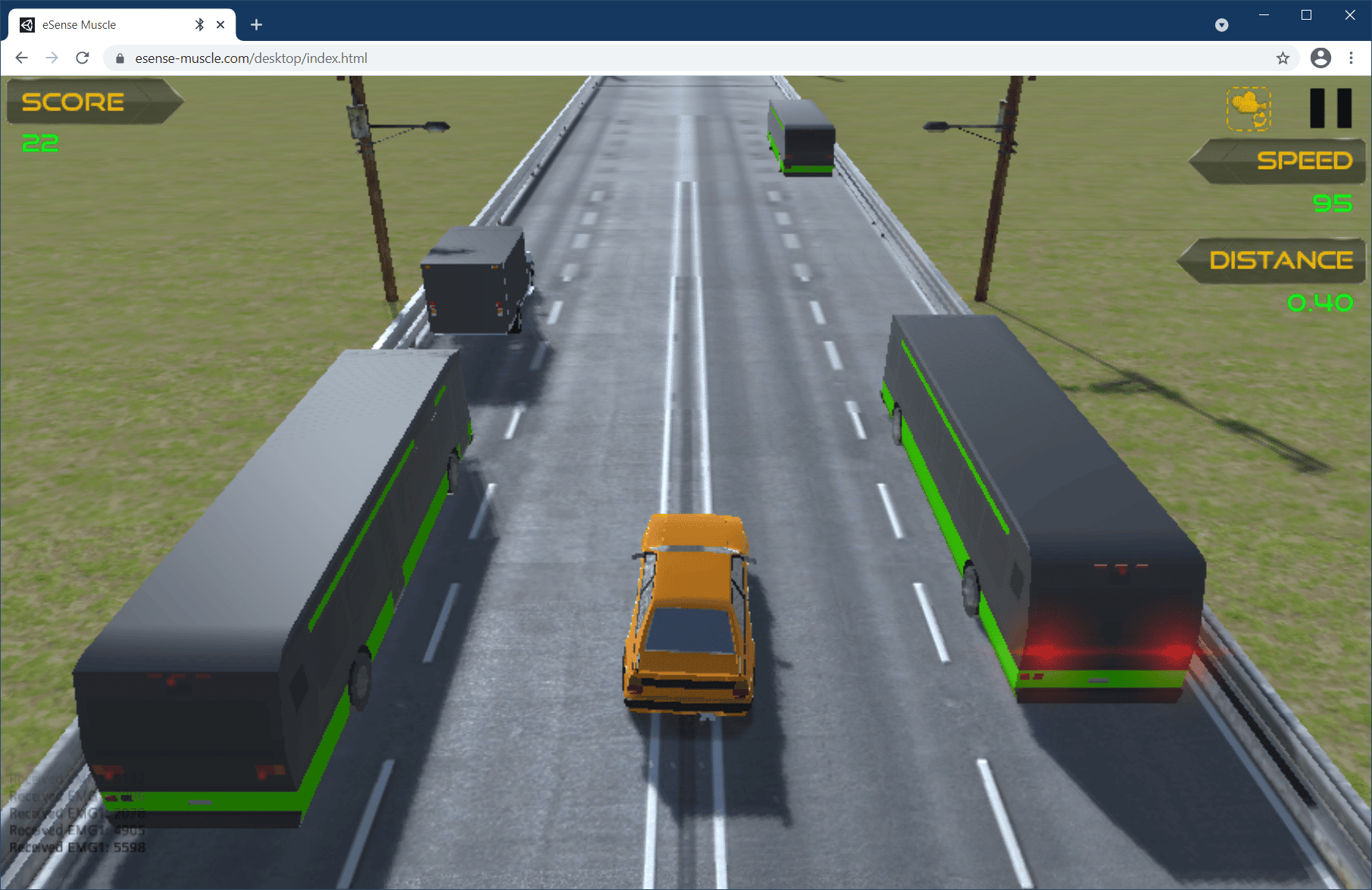 eSense Muscle Web App – Oszcilloszkóp nézet