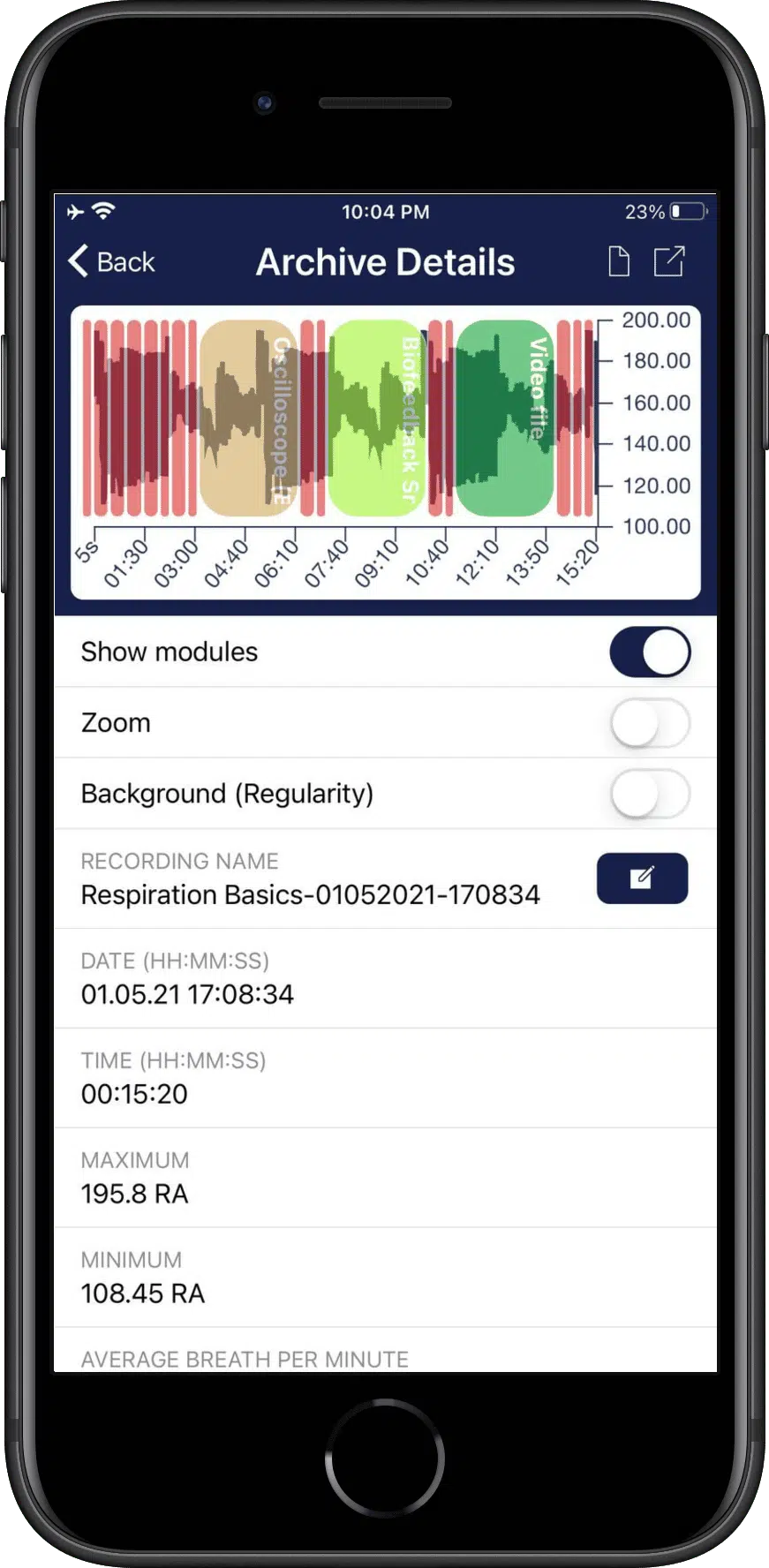 eSense App Archive Screen