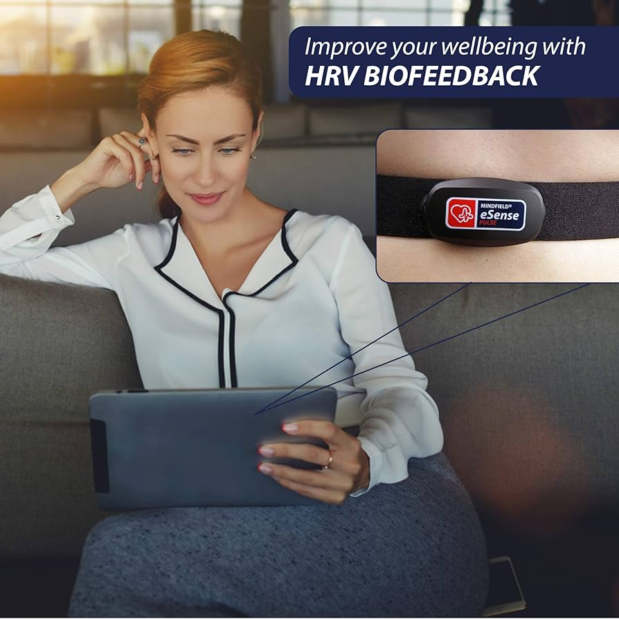 Felhasználó eSense Pulse HRV-biofeedback edzést végez táblagépen otthon